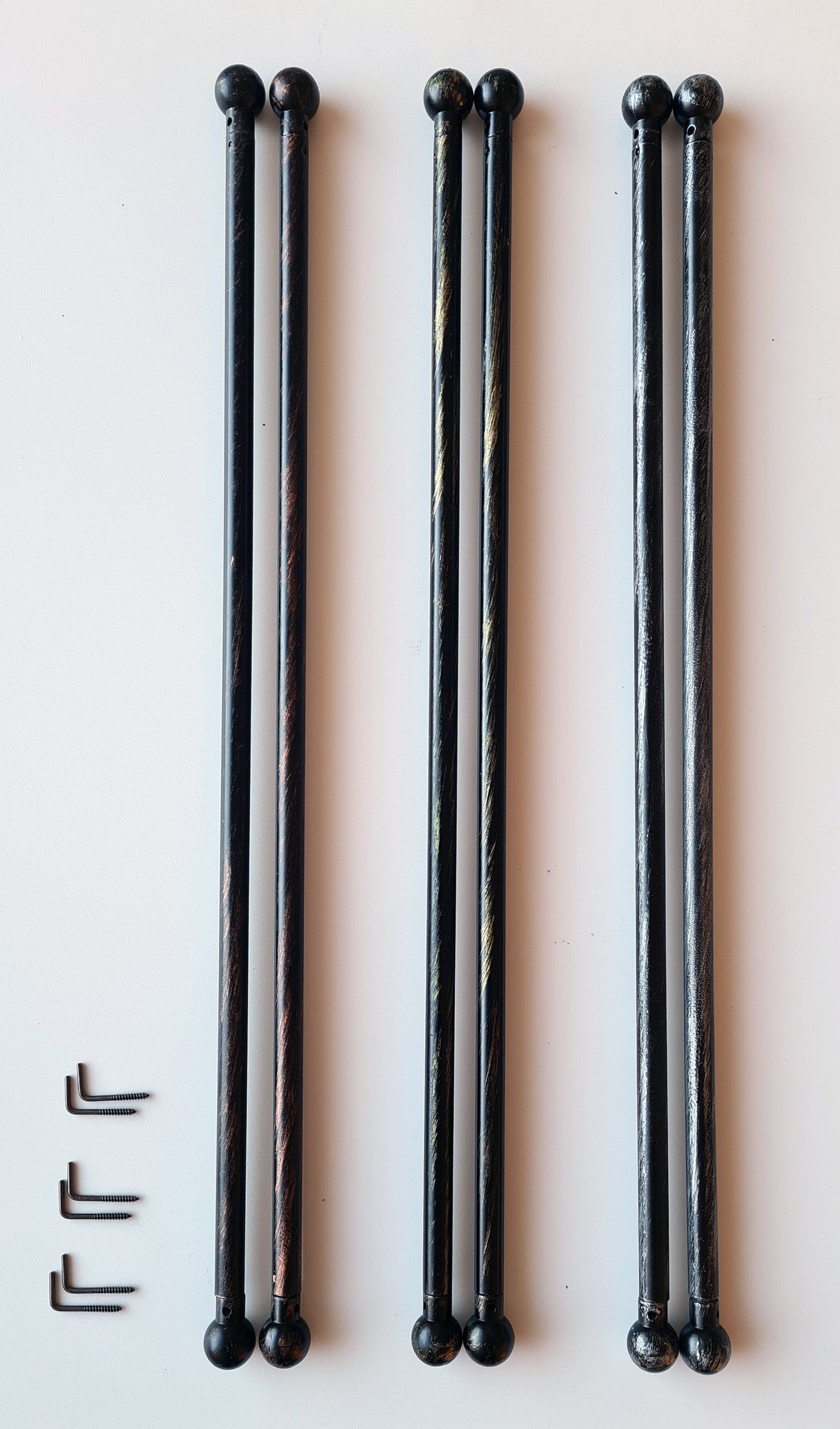 set da 2 Pezzi Bacchette estensibili per coppie tende con misure da cm 40 a 70cm Nero_Argento Variante Ricciolo 